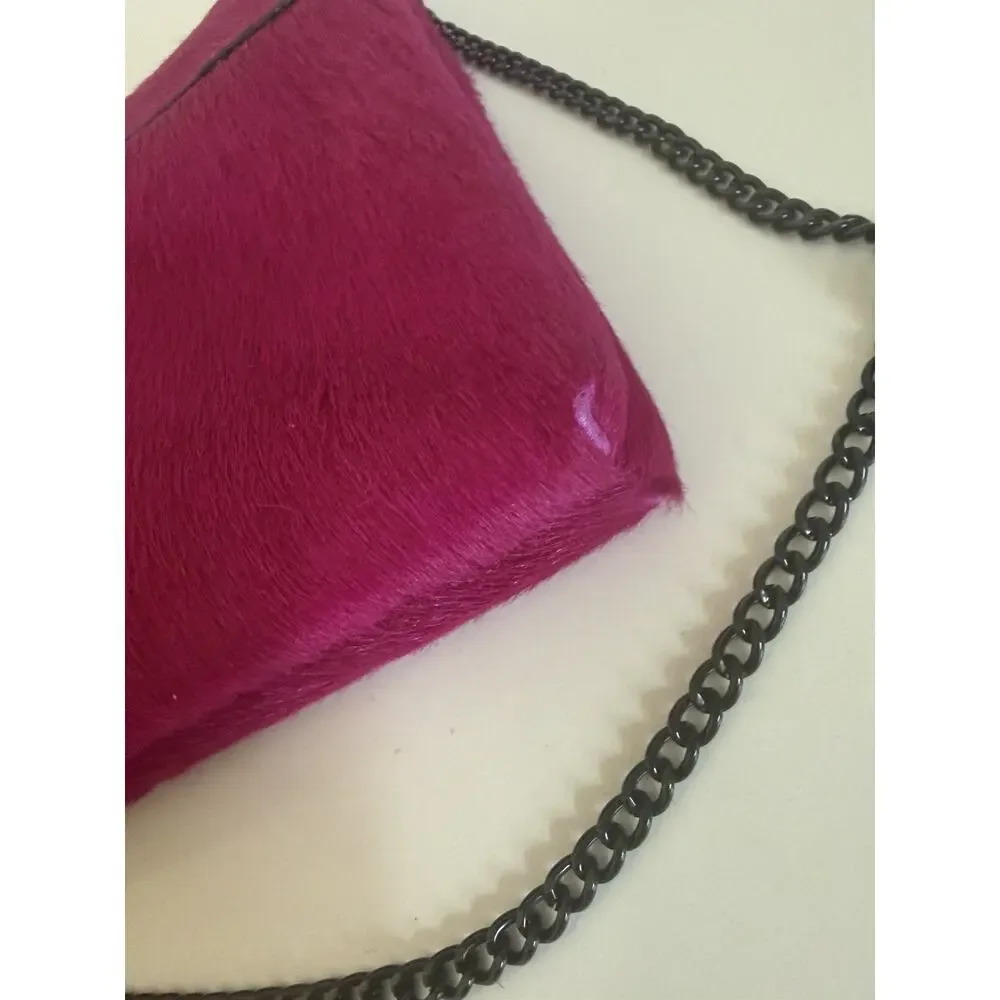 Loeffler Randall Magenta Fuchsia Clutch Crossbody Shoulder Bag Calf Hair